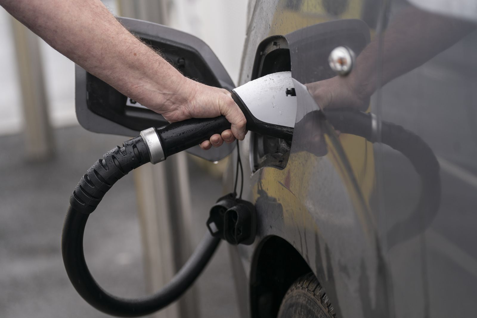 An electric vehicle charging station at Skelton Lake Service Station in Leeds (Danny Lawson/PA)