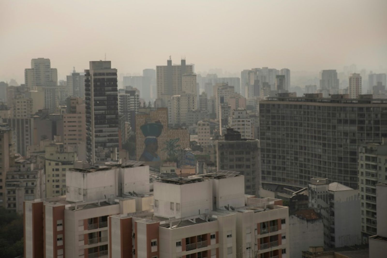 View of the city of Sao Paulo, shrouded in smoke from Amazon forest fires, in Brazil, taken on September 9, 2024 (AFP)