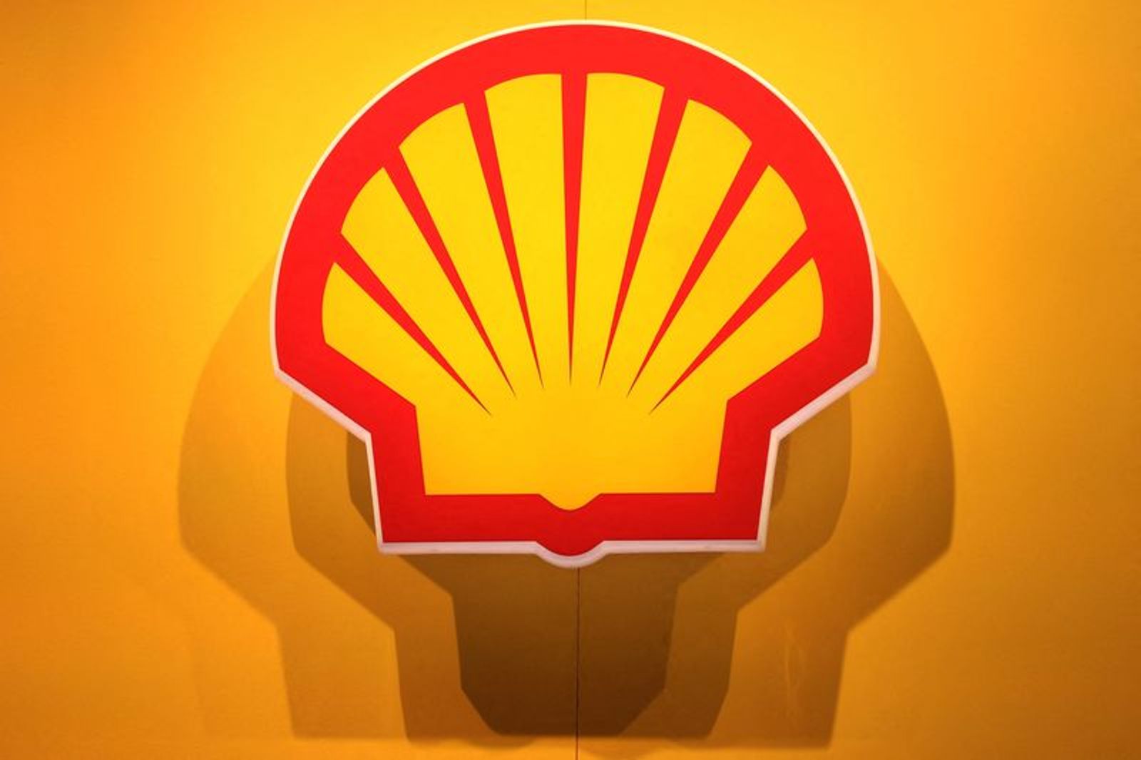 The logo of British multinational oil and gas company Shell is displayed during the LNG 2023 energy trade show in Vancouver, British Columbia, Canada.