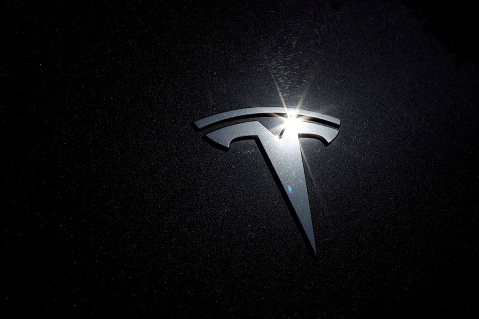 The Tesla logo is seen on a car in Los Angeles, California, U.S.